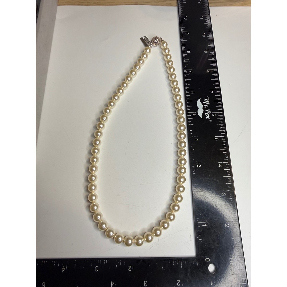 LoulouLuxe Cream Faux Pearl Necklace Sterling Silver 925 Filigree Clasp 17"